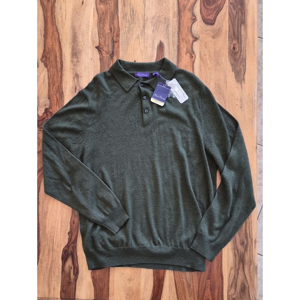 Alan Flusser 50% Merino Wool Blend, Quarter Button Up, Collar Sweater Sz Xlarge